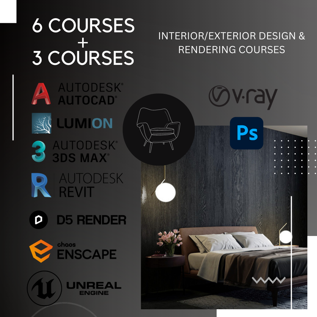 6 COURSES + 3 COURSES , INTERIOR/EXTERIOR DESIGN & RENDERING