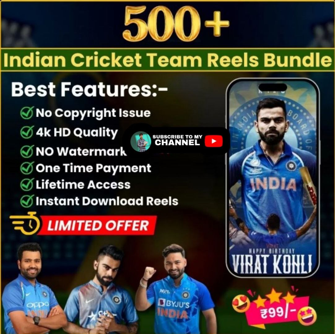 500+ Readymade Cricket Reels Bundle + Free Bonus (Worth ₹22499/)